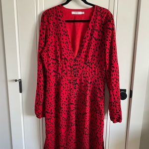 JustFab Leopard Print Midi Shirt Dress in Red NWOT